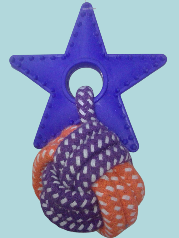 Juguete mordedor para mascotas. De manila con estrella de goma. - Imagen 2
