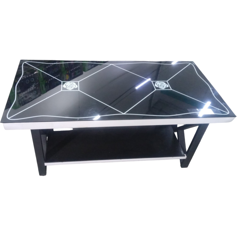 Mesita centro de sala, vidrio temperado color negro con blanco.