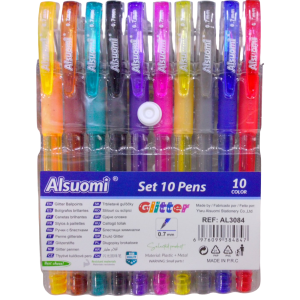 SET DE BOLÍGRAFOS. MARCA ALSUOMI. GLITTER.