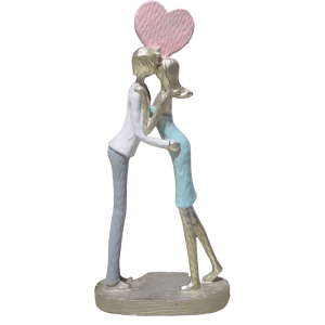 Adorno de porcelana de par de novios besándose.