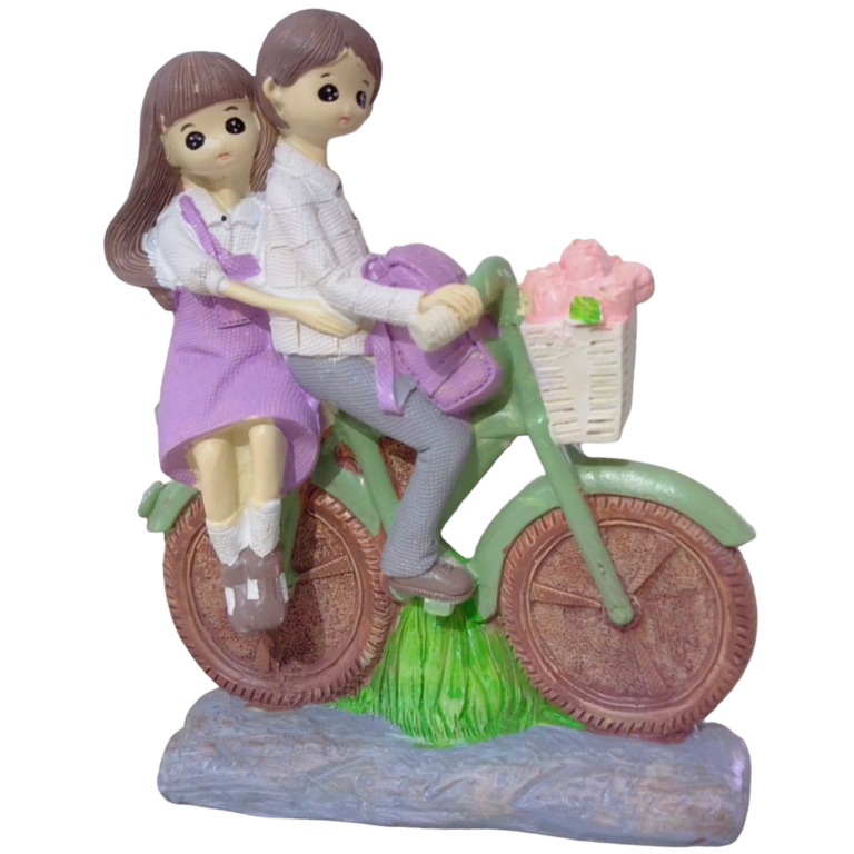 Adorno de porcelana, parejas de novios en bicicleta.