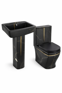 Combo de baño negro moderno: Lavamanos con pedestal + Inodoro