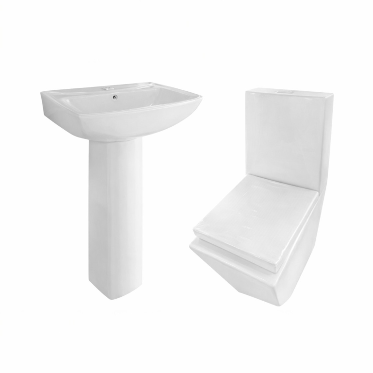 Combo Sanitario Elegante Blanco – Inodoro + Lavamanos con Pedestal