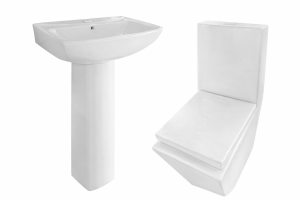 Combo Sanitario Elegante Blanco – Inodoro + Lavamanos con Pedestal