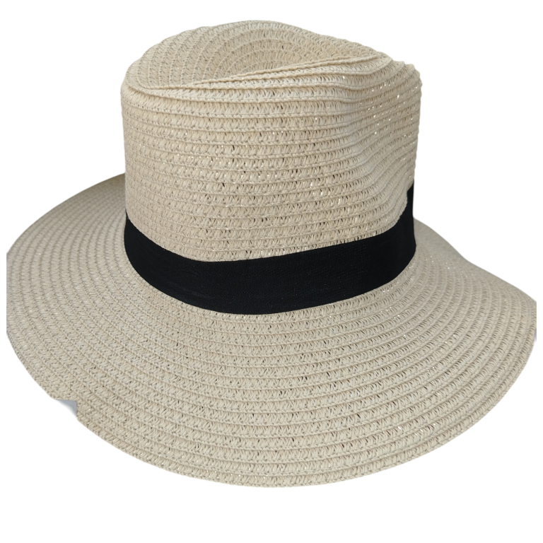 Sombrero Playero Clásico Beige con Banda Negra