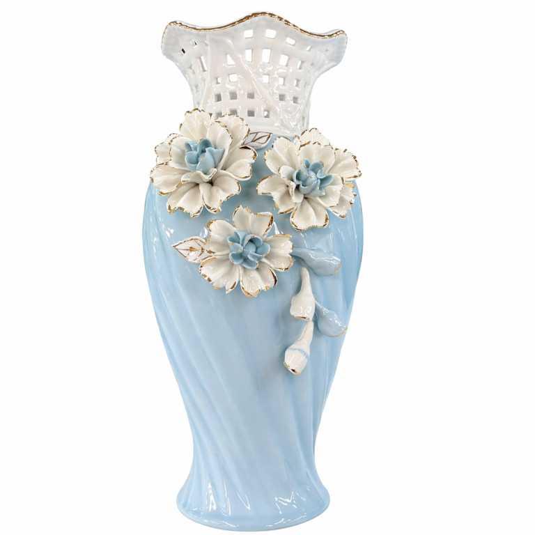 Jarrón Celeste Floral Decorativo
