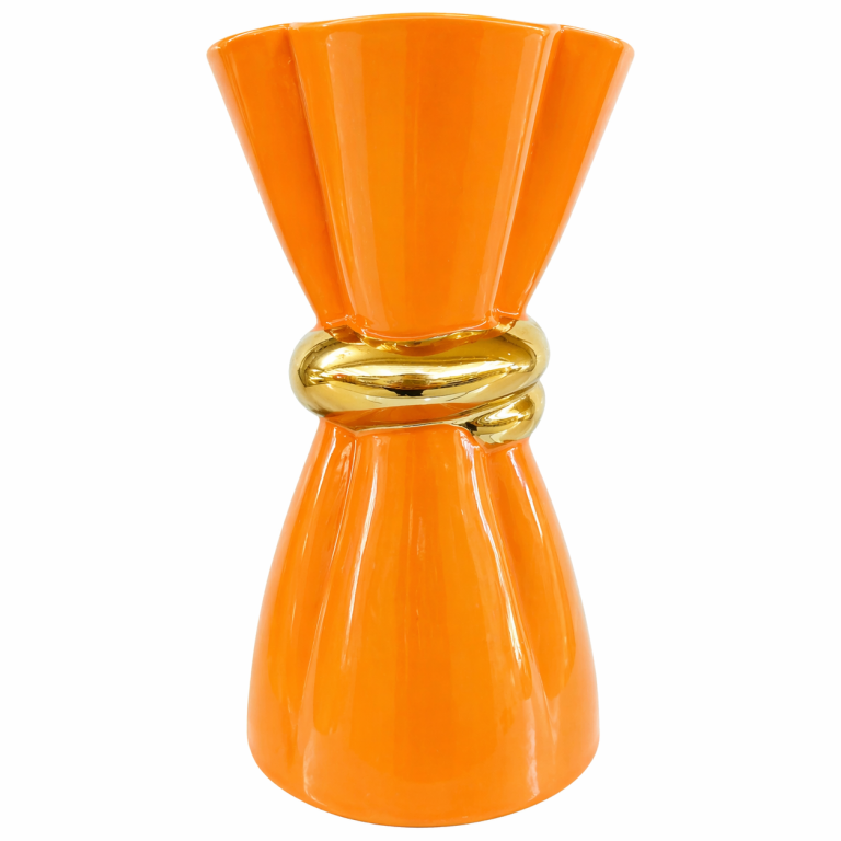 Jarrón Moderno Naranja con Detalle Dorado