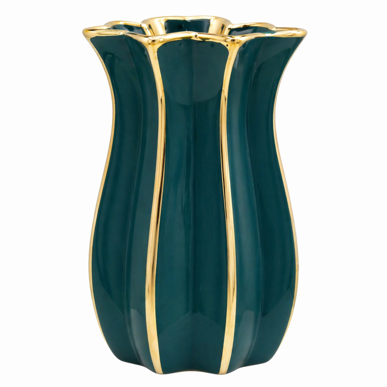 Jarrón Verde Esmeralda con Acabado Dorado