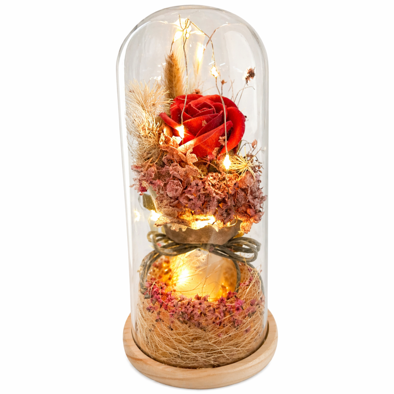 Flor eterna con luz led en cúpula