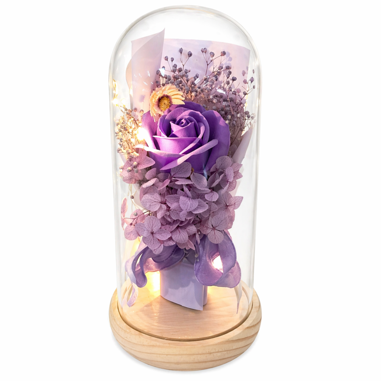 Flor eterna con luz led en cúpula