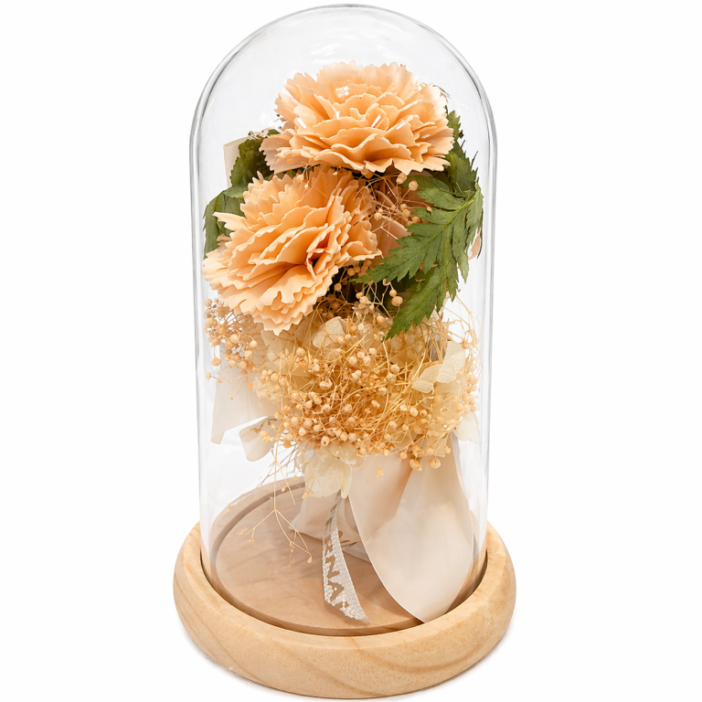 Flor eterna con luz led en cúpula