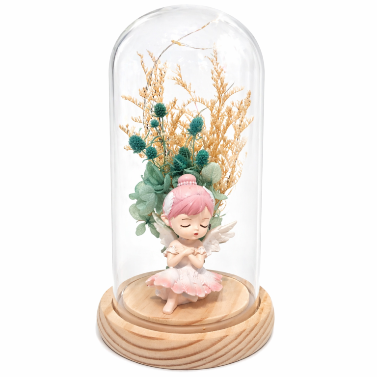 Flor eterna con luz led en cúpula