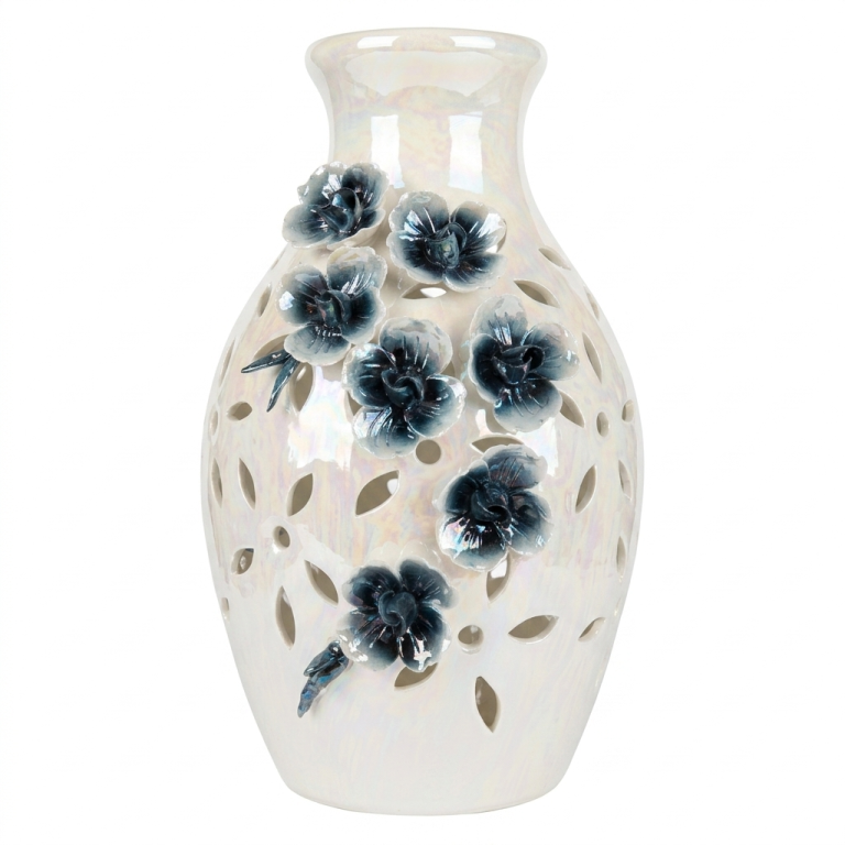 Jarrón Perlado Floral Blanco