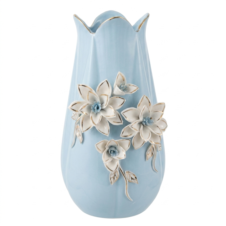 Jarrón Ondulado Blanco y Oro