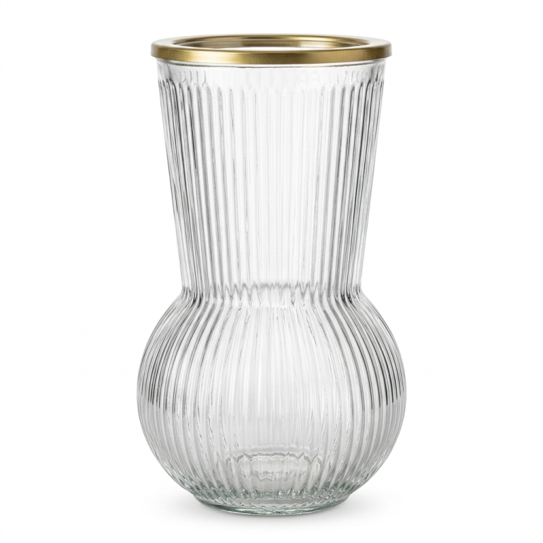 Jarrón Vidrio Acanalado Transparente