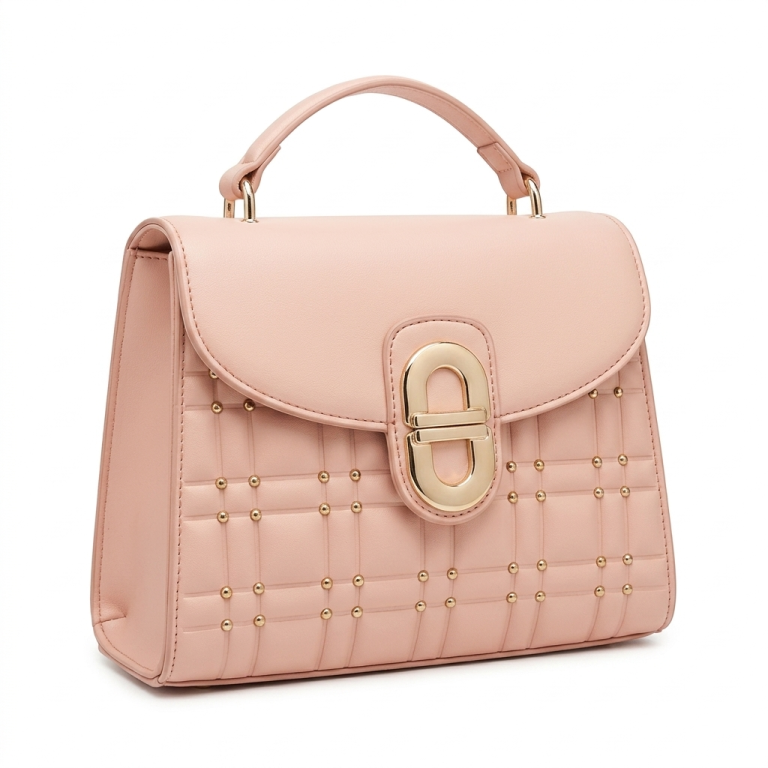 Cartera Rosa Cuarzo con detalles dorados