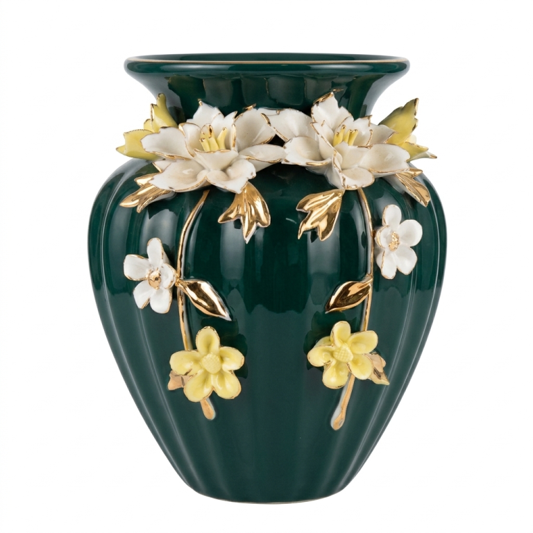 Jarrón Floral Verde Esmeralda