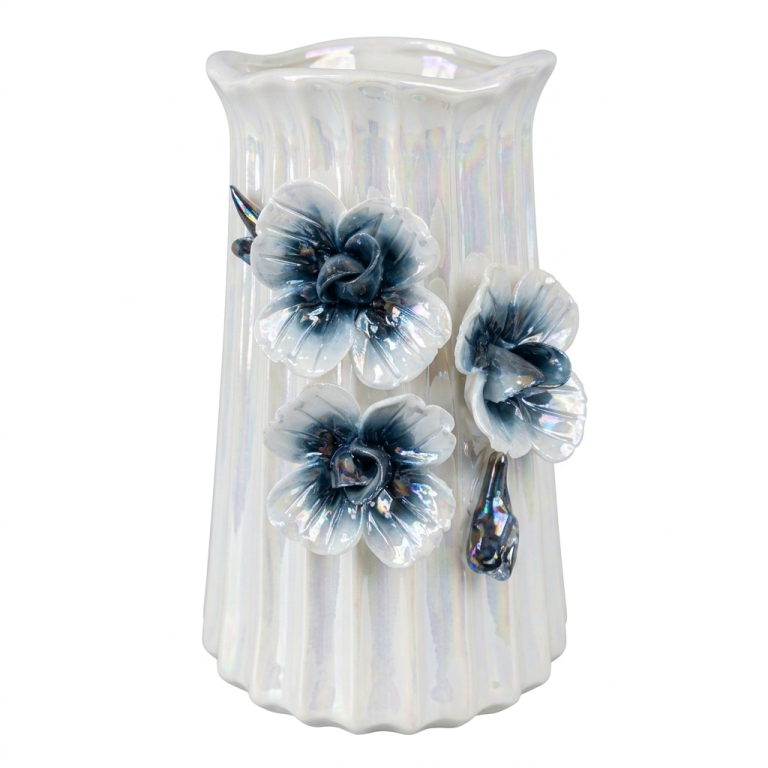 Jarrón Perlado Floral Blanco