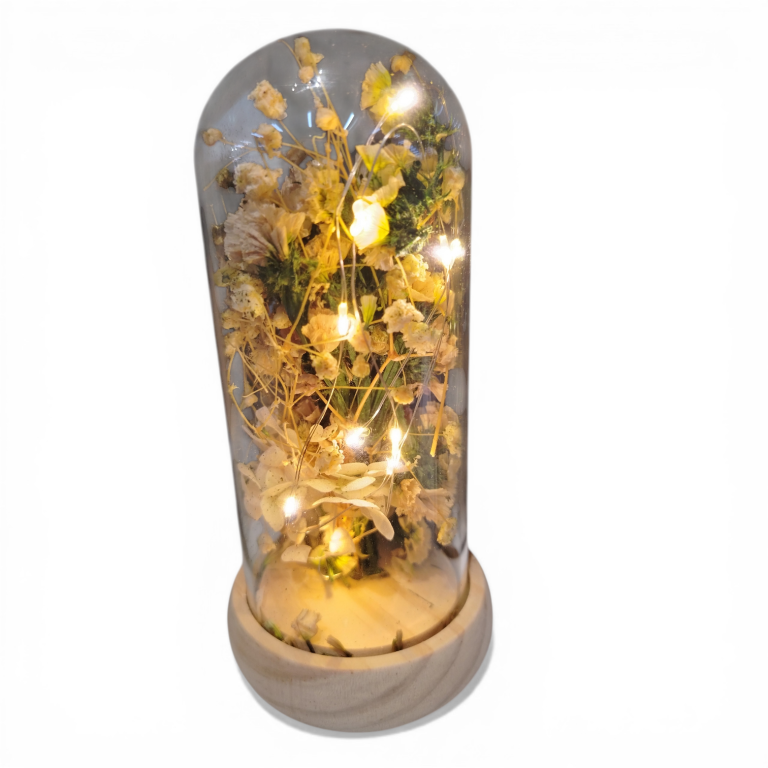 Flor eterna con luz led en cúpula