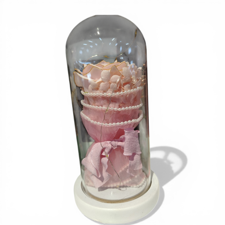 Flor eterna con luz led en cúpula