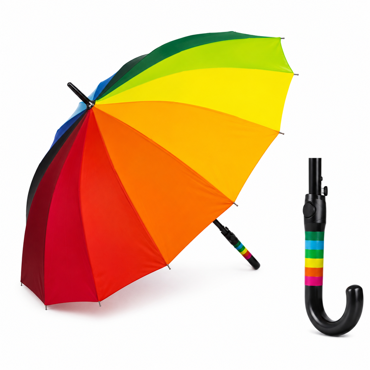 Sombrilla Arcoíris Multicolor con Mango Curvo