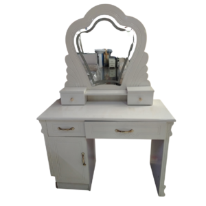 Tocador Clásico Blanco con Espejo Decorativo y Compartimentos Laterales