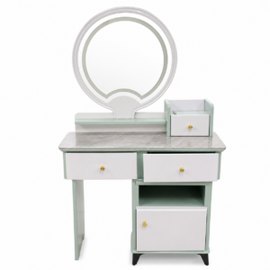 Tocador Moderno Blanco y Verde Menta con Espejo Circular y Organizador