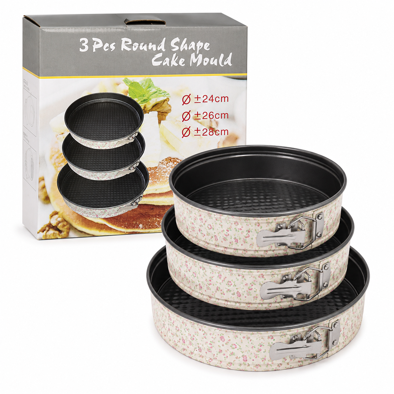 Set de Moldes Redondos Desmontables 3 Piezas (24, 26, 28 cm) – Repostería