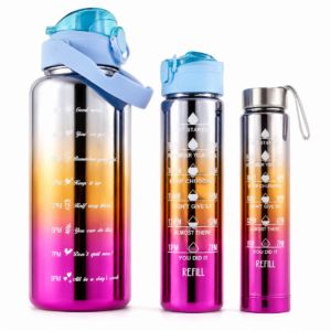 Set de Botellas Deportivas Degradado con Marcador de Hidratación – 3 Piezas
