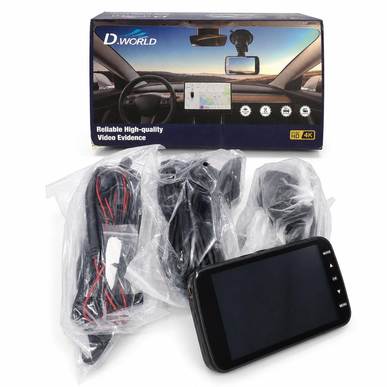 Cámara DVR Vehicular D.World con Pantalla Quad HD 4K