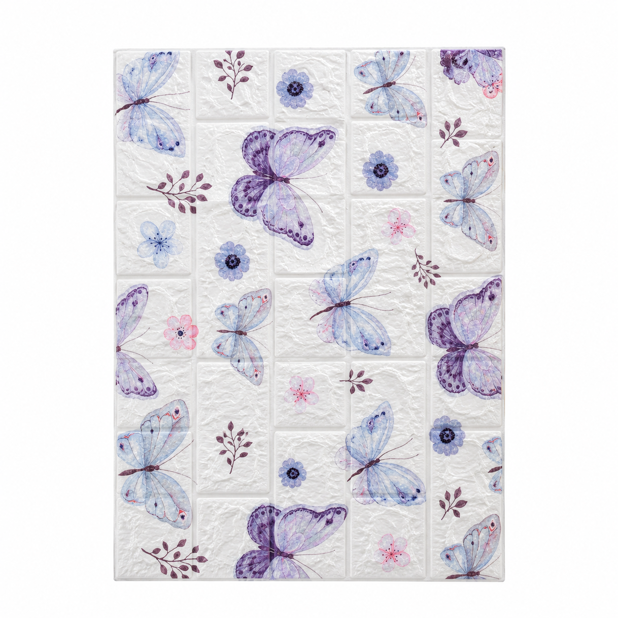 Panel decorativo 3D autoadhesivo tipo ladrillo con mariposas, 70x77cm