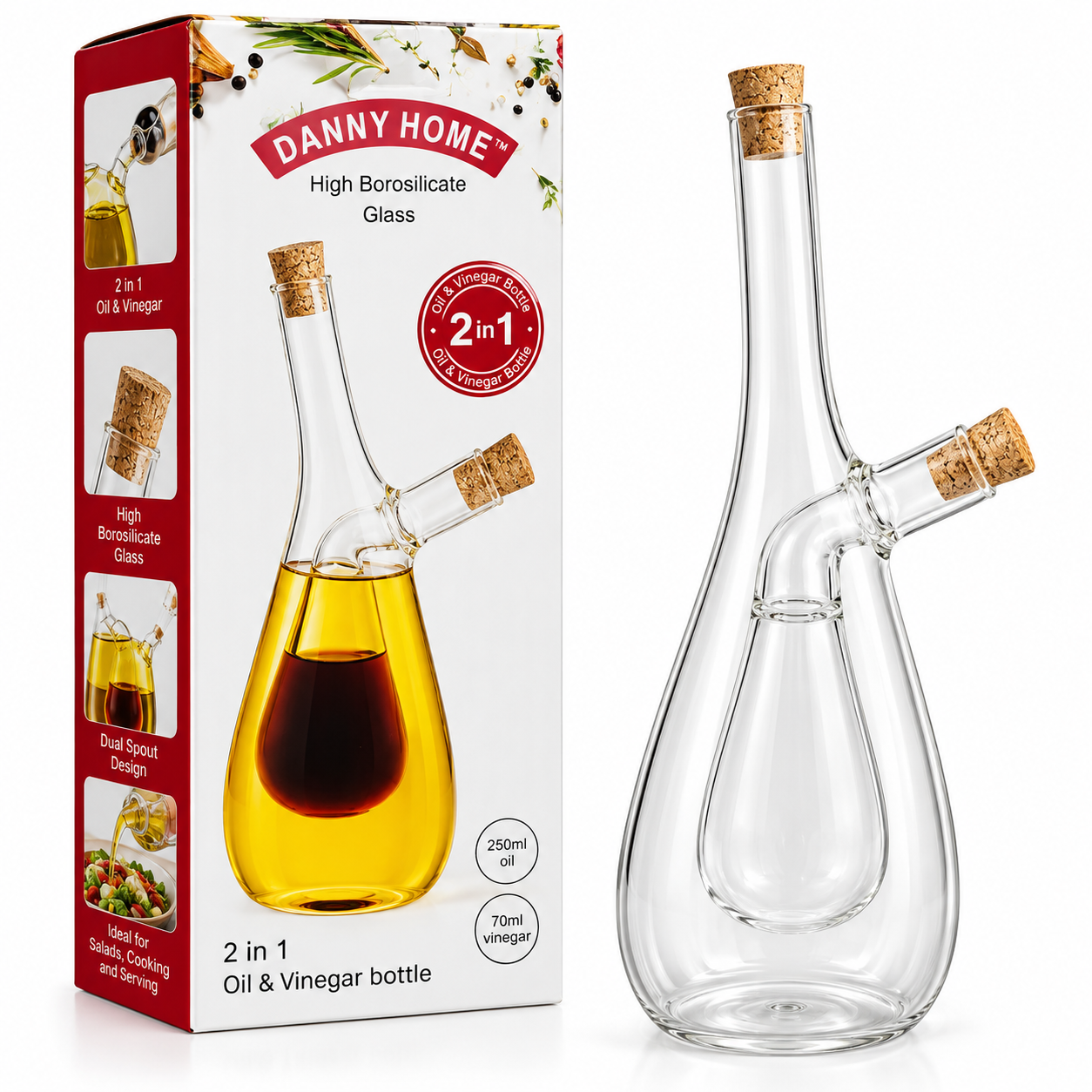 Aceitera y vinagrera 2 en 1 de vidrio – forma de gota