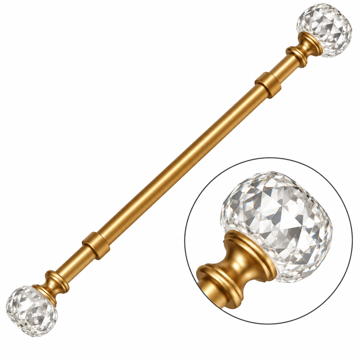Cortinero extensible dorado con remate de cristal, de 2.13 a 3.05 metros – Luxury by Home Blank