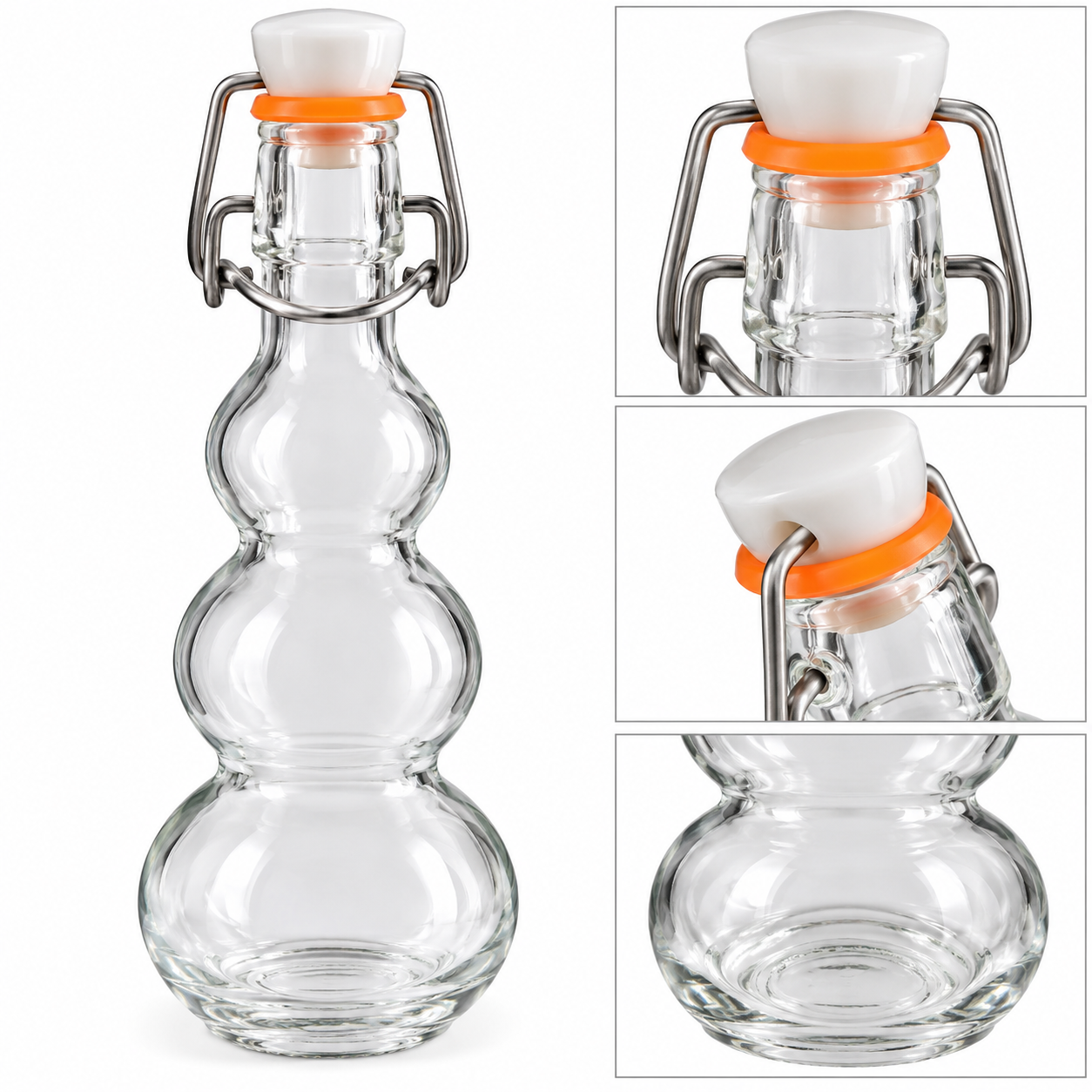 Botellita de vidrio 50 ml con tapón hermético – forma calabacito