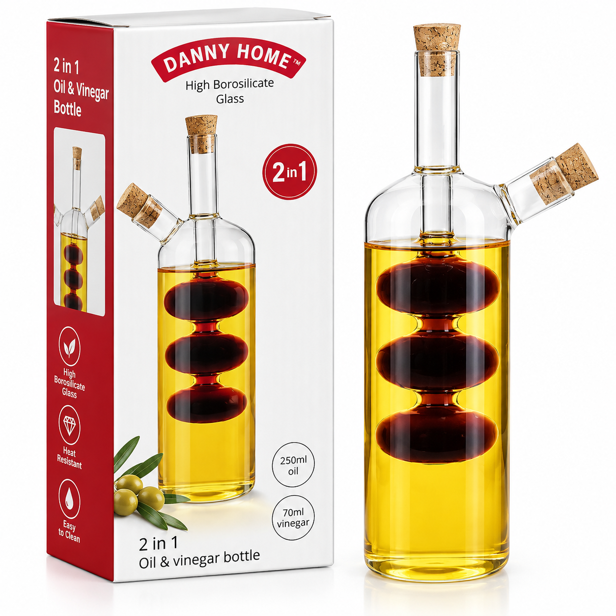 Aceitera y vinagrera 2 en 1 de vidrio