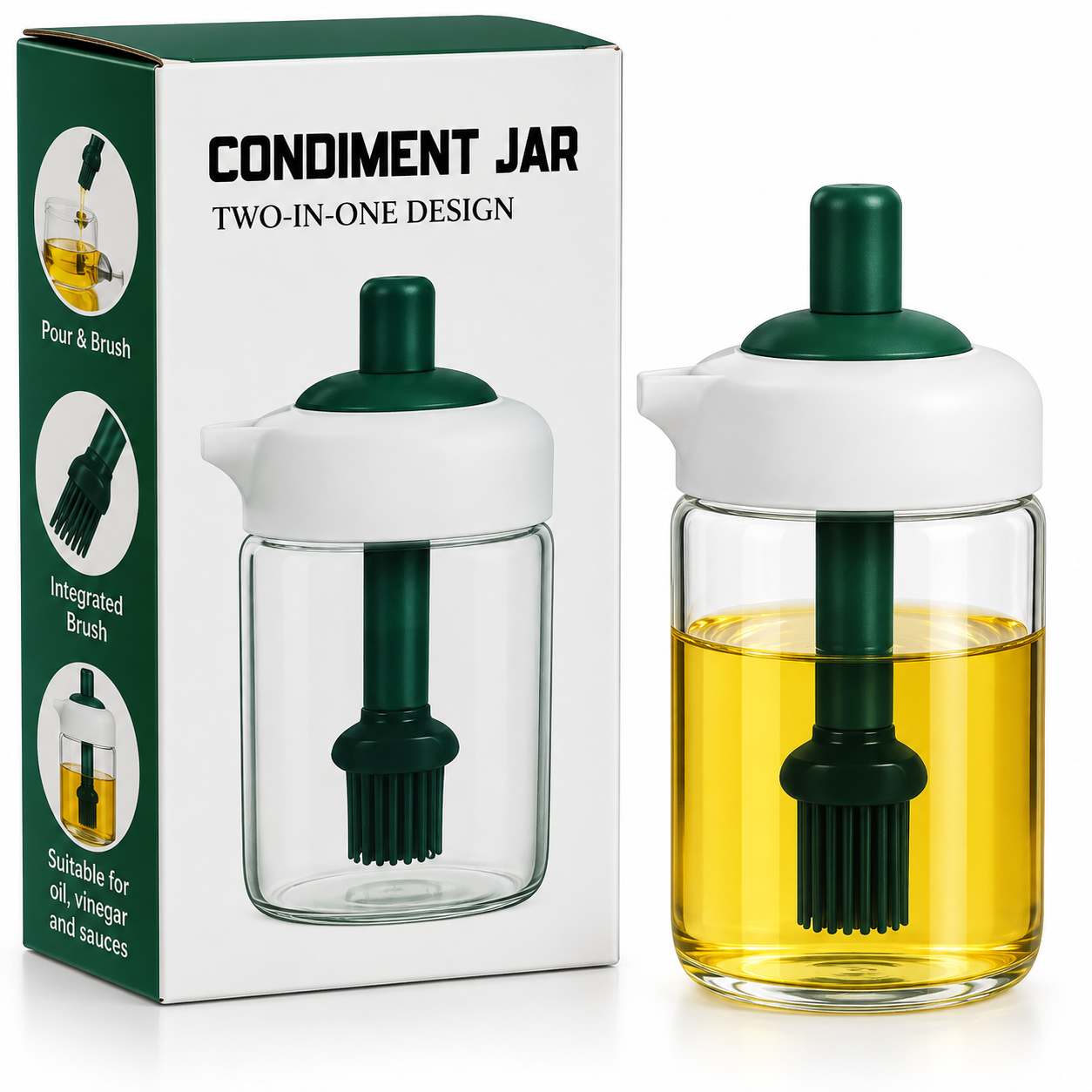 Aceitera de vidrio con brocha de silicona – 2 en 1