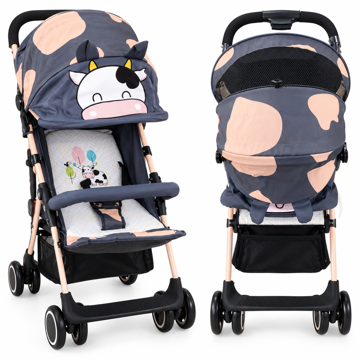 Coche de bebé tipo sombrilla estampado de vaca (paraguas para bebé)
