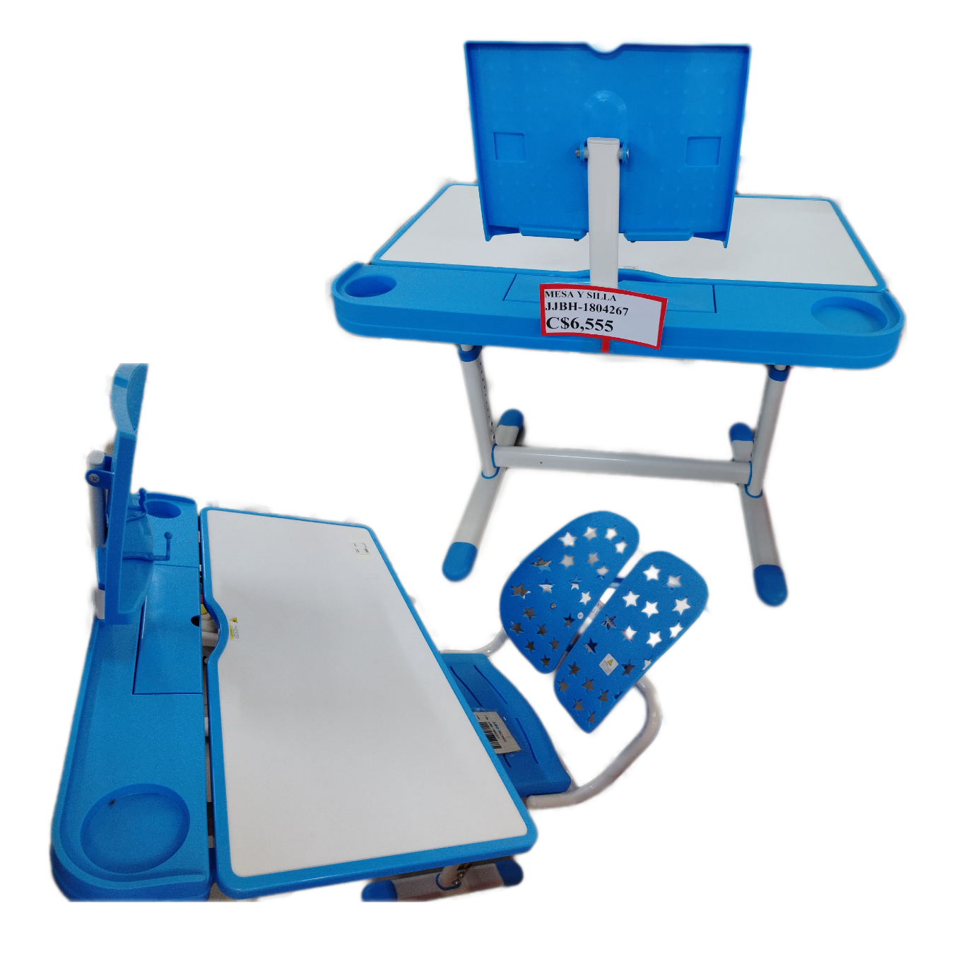 Escritorio infantil ajustable con silla, atril y organizador