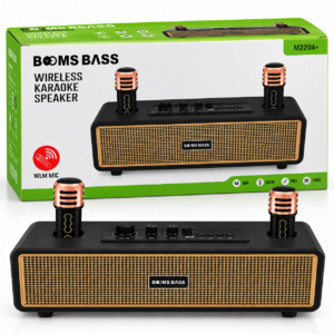 Parlante Karaoke Bluetooth BOOMS BASS M2204+ con 2 Micrófonos Inalámbricos, USB, MicroSD, FM y TWS