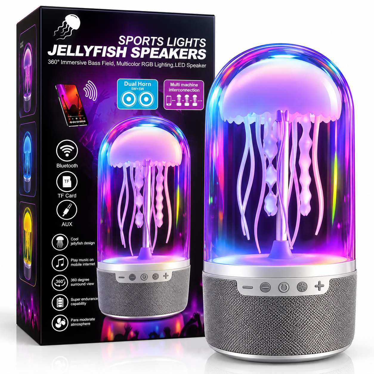 Parlante Bluetooth Jellyfish YX113 con Luz RGB, Efecto Medusa, Tarjeta TF y TWS
