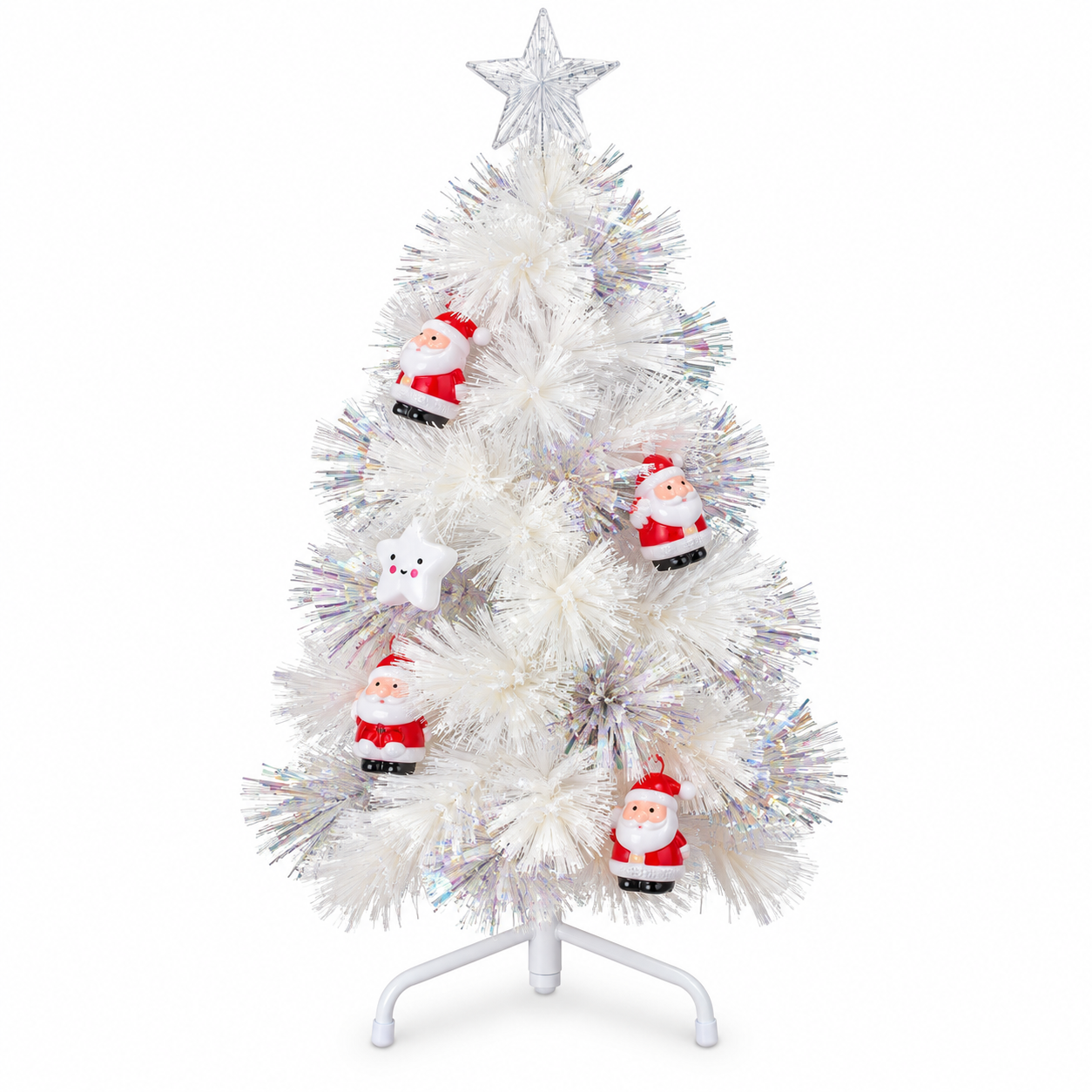 Árbol de Navidad Blanco de 90 cm – Pino Navideño Artificial Pequeño Decorado con Papá Noel, Santa Claus y Estrella