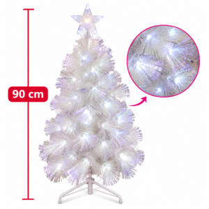 Árbol de Navidad blanco con luces integradas y estrella de 90 cm / Pino navideño blanco