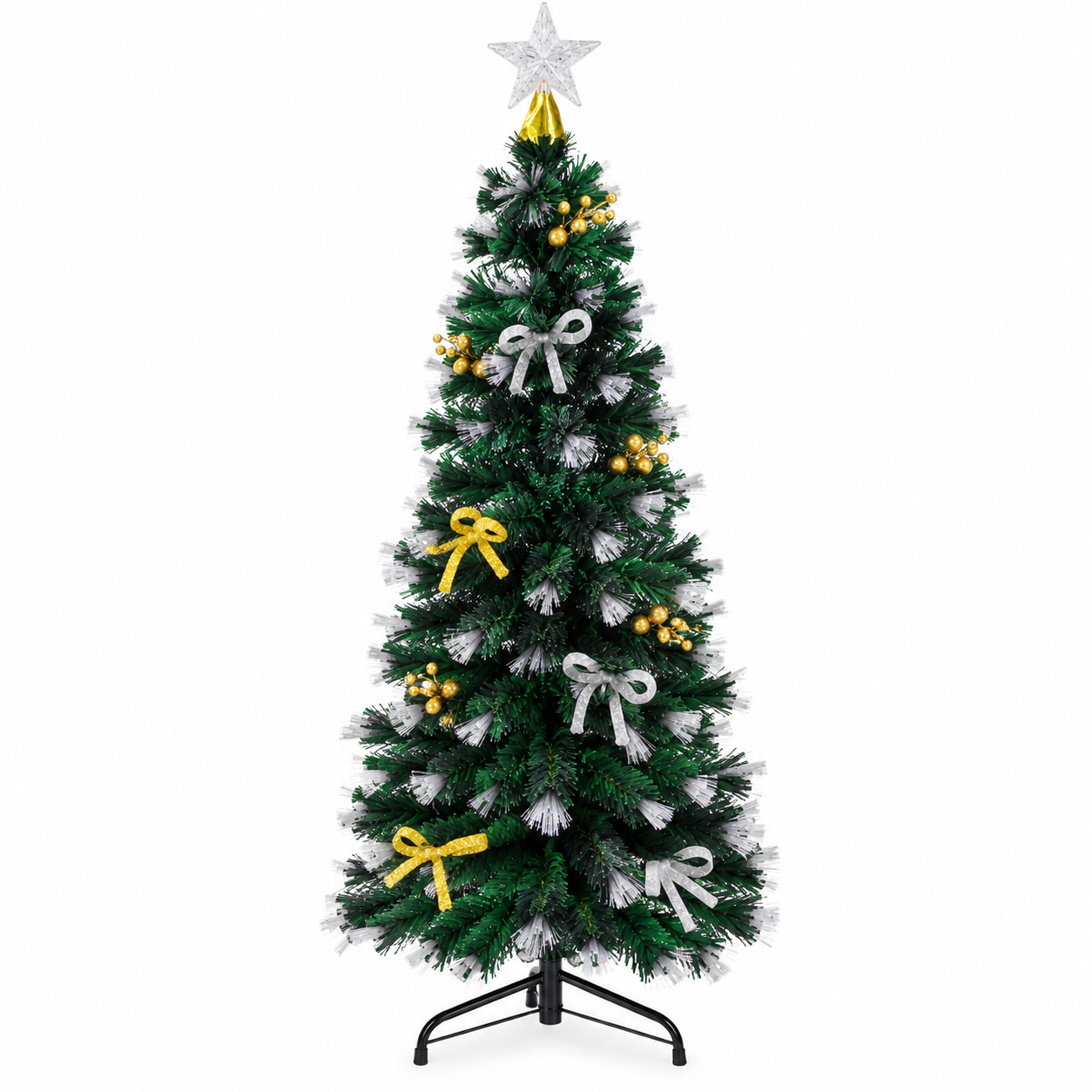 Árbol de Navidad Verde de 180 cm – Pino Navideño Artificial de 1.80 Metros con Puntas Blancas, Efecto Nevado y Adornos Dorados