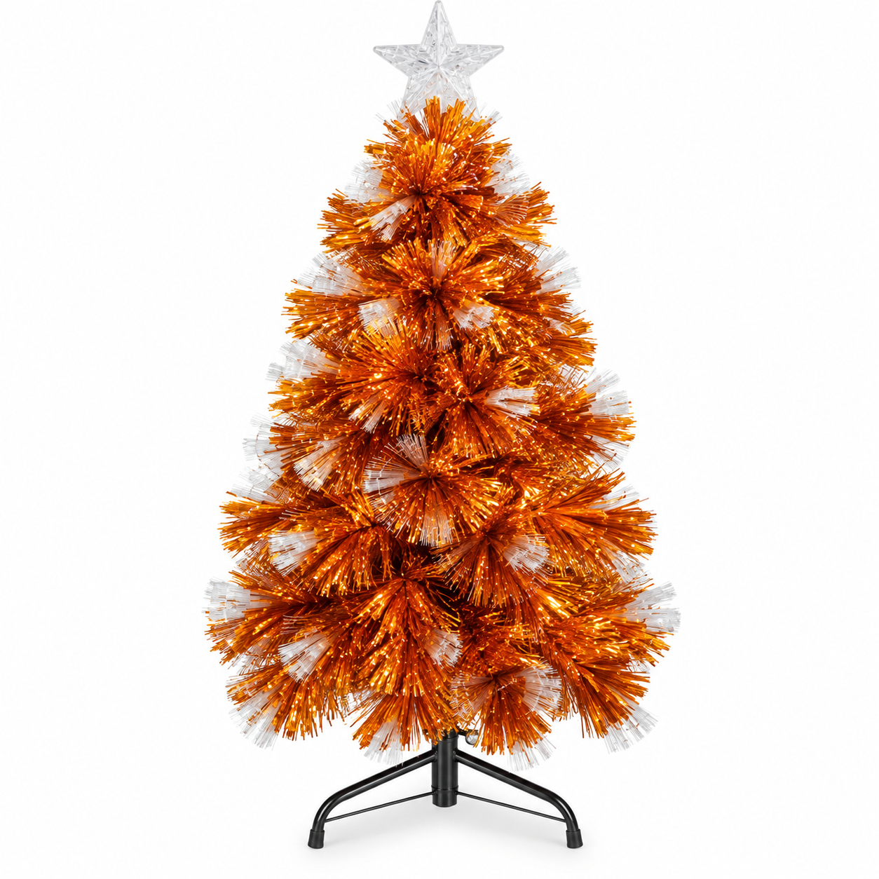 Árbol de Navidad Naranja Cobrizo de 90 cm – Pino Navideño Artificial Pequeño con Ramas Brillantes y Estrella Decorativa