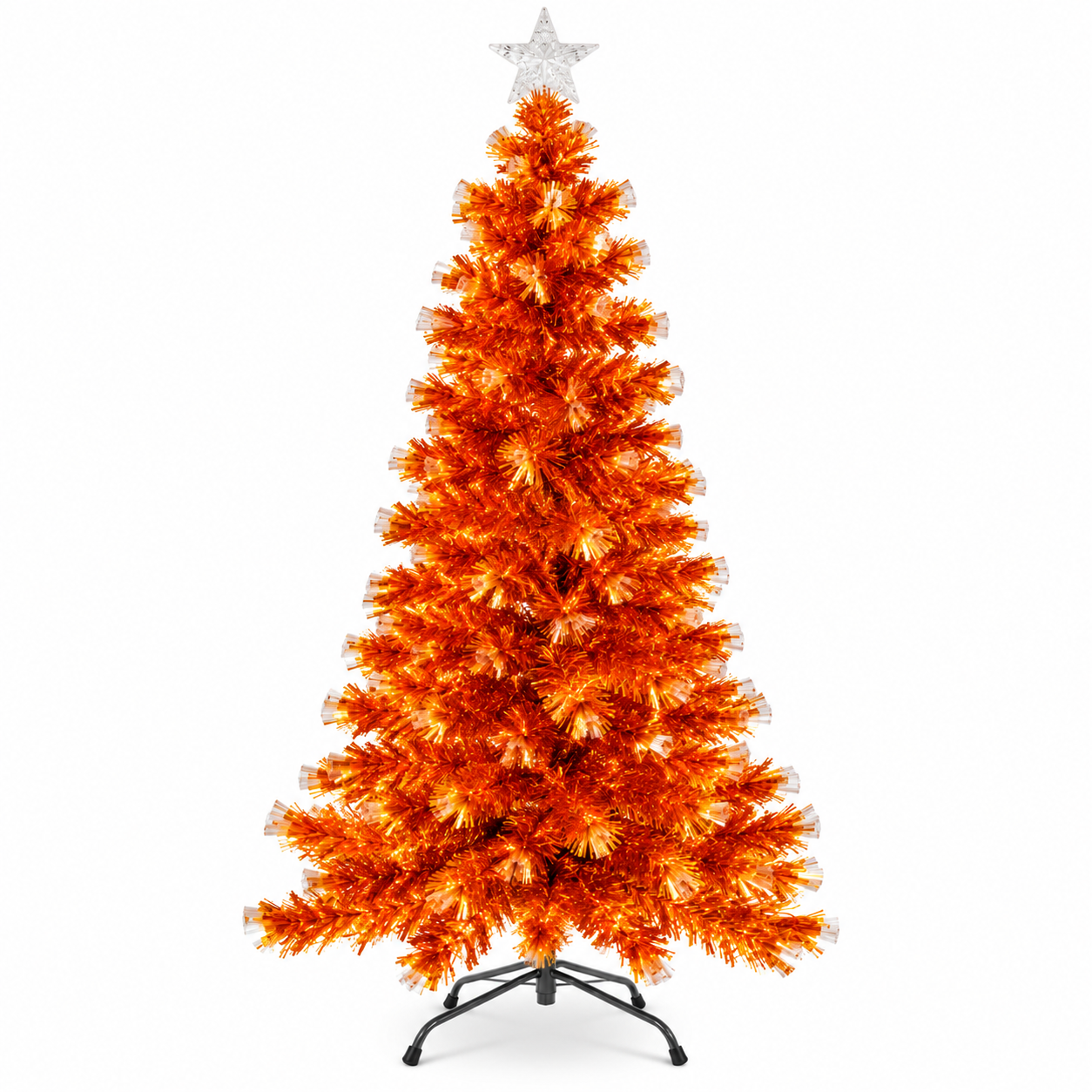 Árbol de Navidad Naranja Cobrizo de 180 cm – Pino Navideño Artificial Dorado Metálico con Ramas Brillante