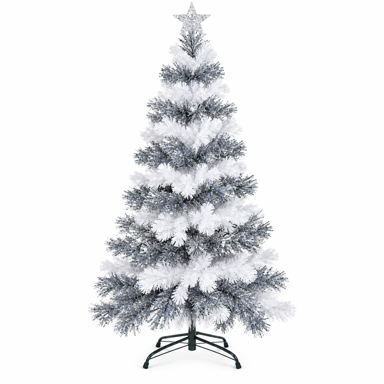 Árbol de Navidad Blanco y Plateado de 180 cm – Pino Navideño Artificial de 1.80 Metros con Ramas Metalizadas Brillantes y Decoración Plateada