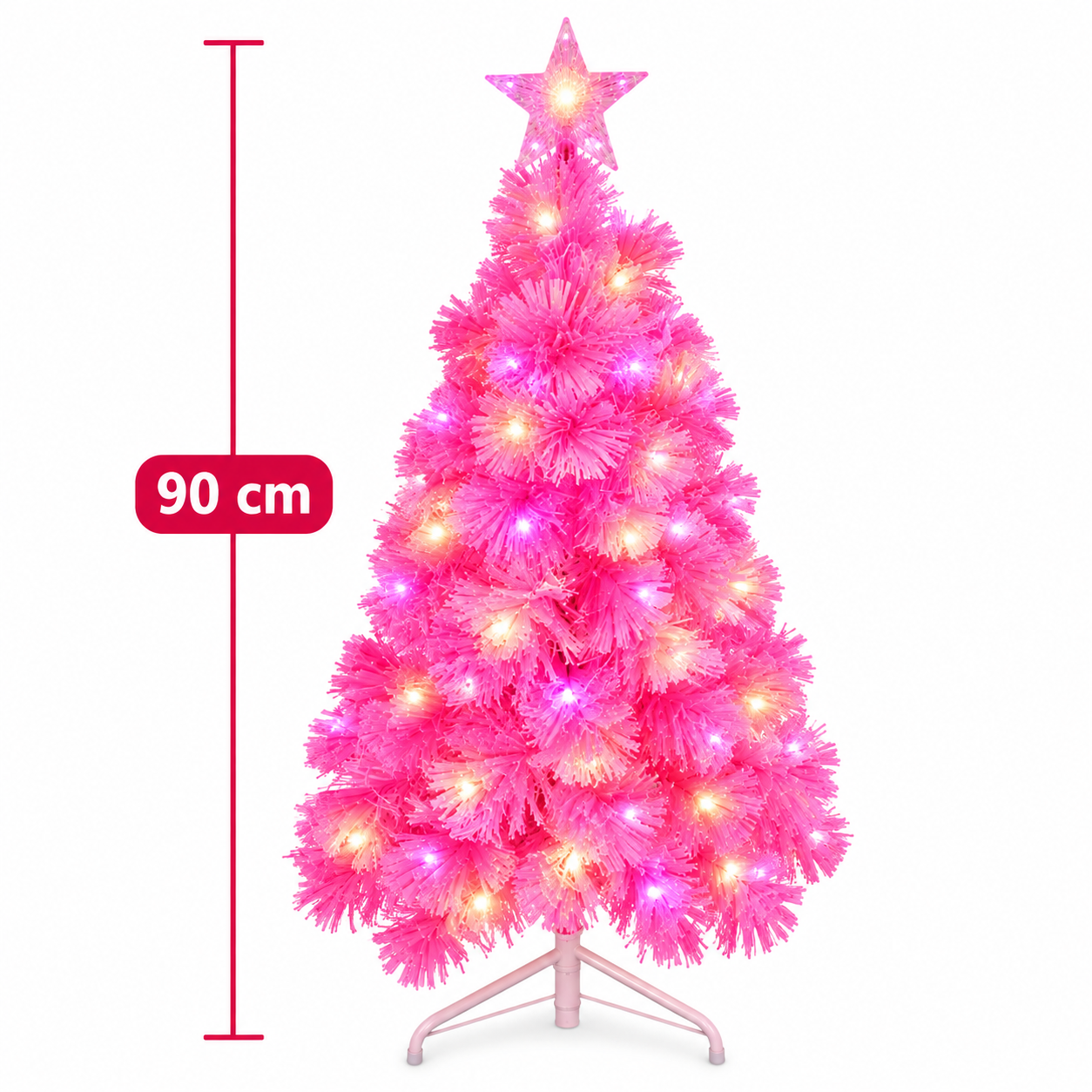 Árbol de Navidad rosa con luces integradas y estrella de 90 cm / Pino navideño rosado