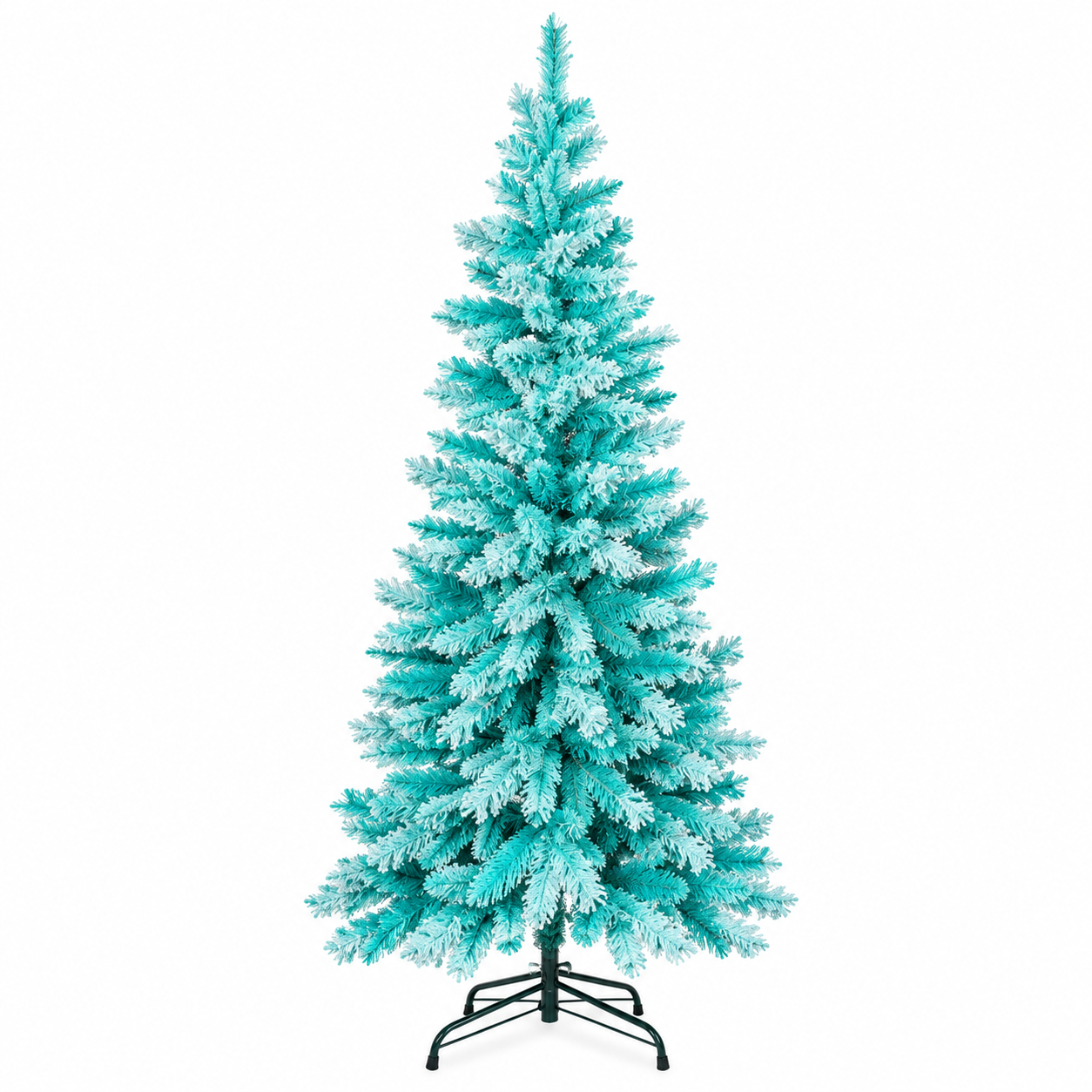 Árbol de Navidad Verde Menta de 150 cm – Pino Navideño Artificial Turquesa con Efecto Nevado Blanco
