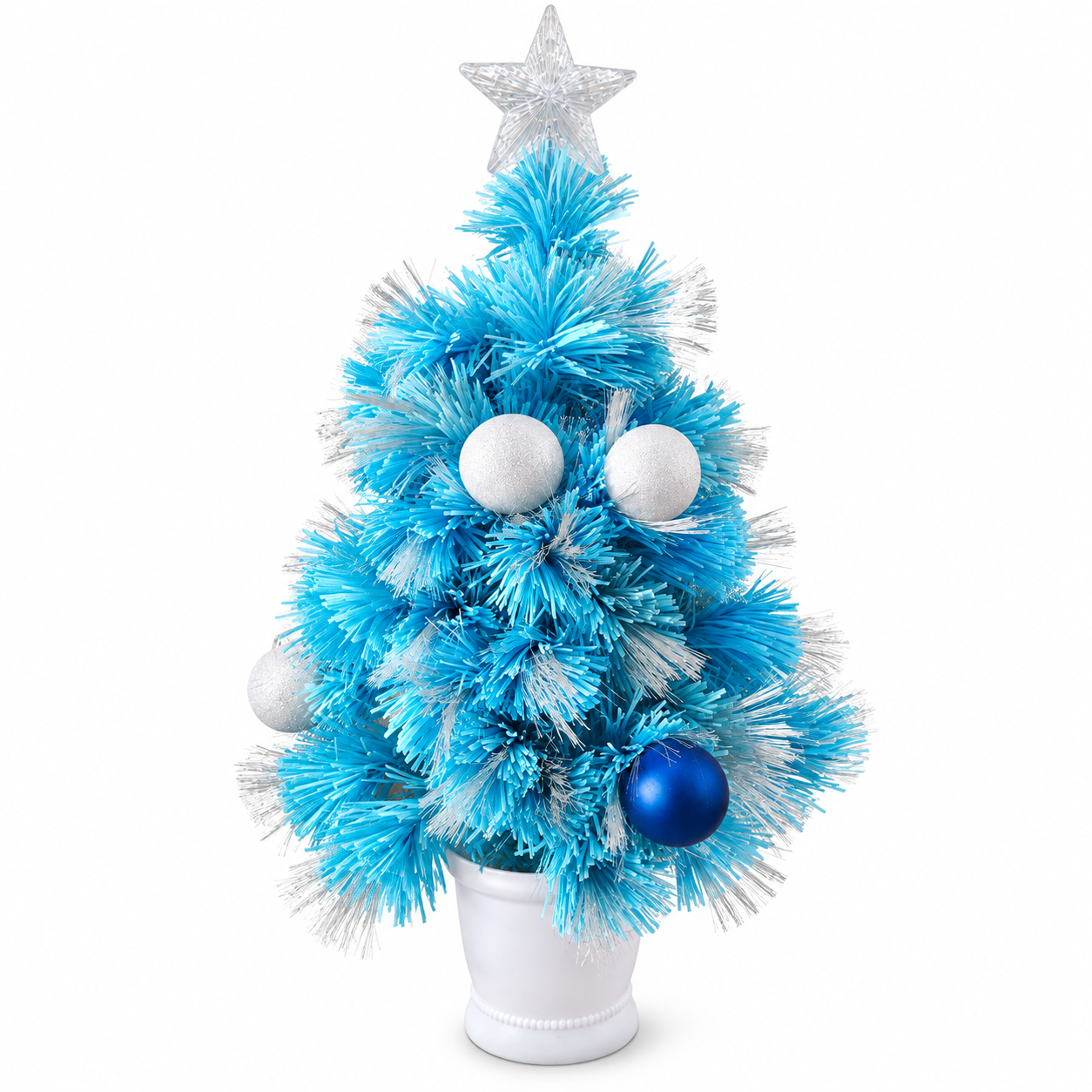 Árbol de Navidad Pequeño Azul Turquesa de 60 cm – Mini Pino Navideño Artificial Decorado con Esferas y Estrella