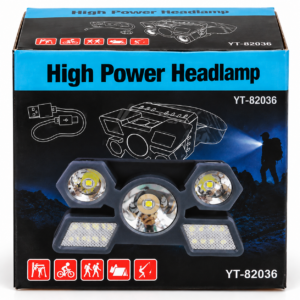 Lámpara Frontal Recargable YT-82036 de Alta Potencia con Múltiples Luces LED y Carga USB